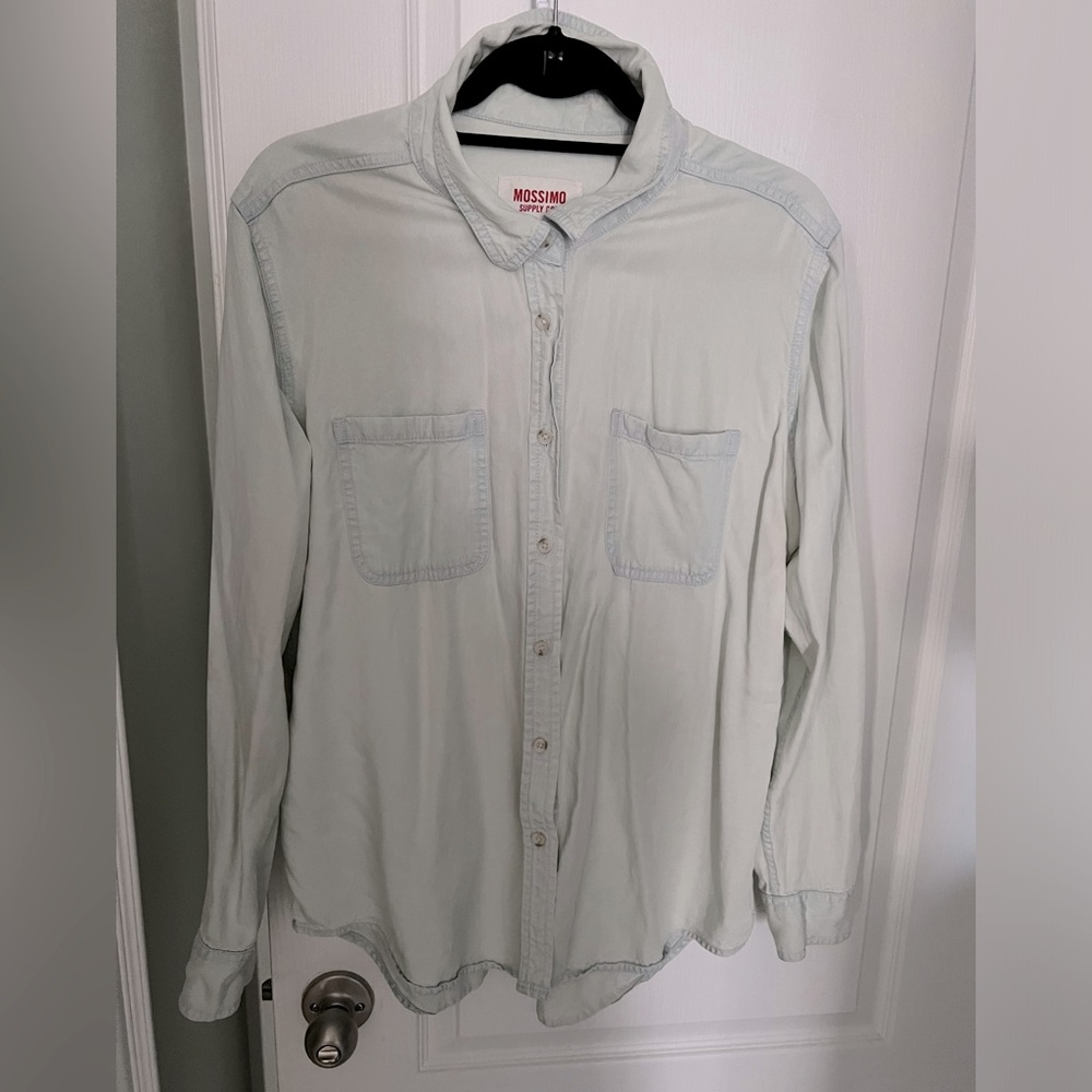 Light denim chambray button up shirt